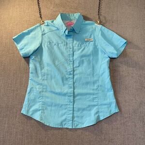Habit blue button up short sleeve shirt outdoor hiking style